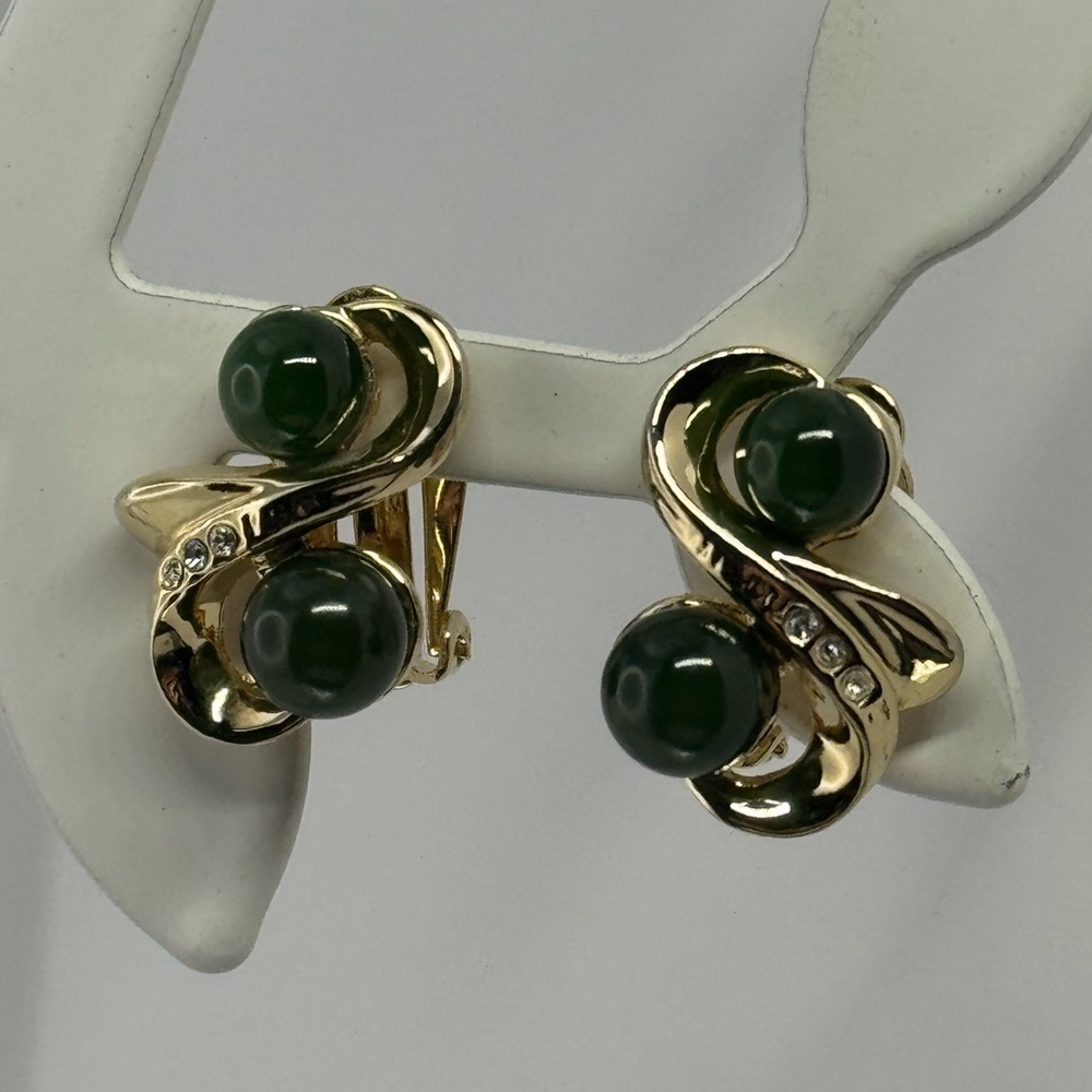 Gold and Jade Clip-On Earrings